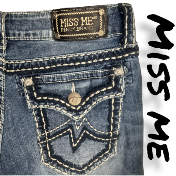 Miss Me Denim - Miss Me Women Denim Blue Mid Rise Distressed Thick Thread Bootcut Jeans Size 31